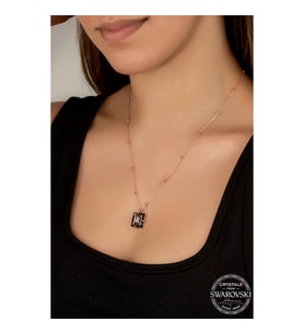 Swarovski Crystal Taşlı Rose Top Zincir Siyah Elmas Gümüş Kadın Kolye