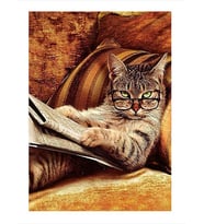 Gazete Okuyan Kedi Hediyelik Mdf Tablo