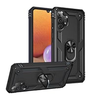 Samsung Galaxy A32 4G Kılıf Metal For Car Yüzüklü Standlı Military Ring Serisi (Siyah)