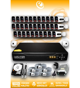 Elitcam 32 Kameralı Zebra 32 Dış Kamera Set 1 TB 5 MP Full HD Gece Görüşlü Güvenlik Kamerası Sistemi