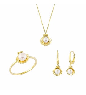 Altın 3'lü Takı Seti İstiridye 14K Gold (Çok Renkli)