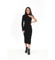 Tek Omuzlu Triko Elbise - Siyah