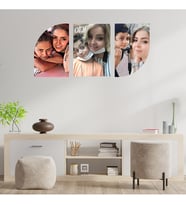 Kişiye Özel Oval Eğilimli 3 Fotoğraflı Kolaj Ahşap Tablo