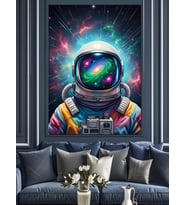 Renkli Astronot Kaskı Çizimi Dekoratif Kanvas - Mdf Ahşap Tablo