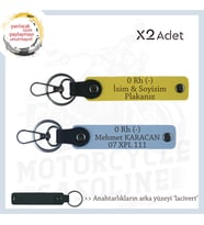 Hız Severlere Özel, İsim Plaka ve 0 Rh (-) Kan Grubu Yazılı Deri x2' li Anahtarlık, Sarı-Mavi-Laci (Çok Renkli)