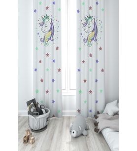 MEKTA HOME BEBEK VE ÇOCUK ODASI Renkli Unicorn Desenli Beyaz 2 Kanat Fon Perde