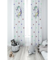 MEKTA HOME BEBEK VE ÇOCUK ODASI Renkli Unicorn Desenli Beyaz 2 Kanat Fon Perde