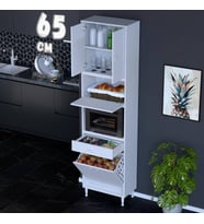 Eliusta Zevra 65 cm Fırın Dolabı Sepetli Kapaklı 4 Bölmeli Çok Amaçlı Mutfak Kiler Banyo Dolabı 65x226x32 cm