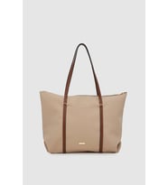 Velie Paraşüt Kumaş Şeritli Shopper Çanta Vizon-Taba