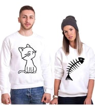 Tshirthane Kedi Ve Balık Cat Fish Sevgili Kombinleri Sweatshirt Kombini (Tek Ürün Fiyatıdır.)