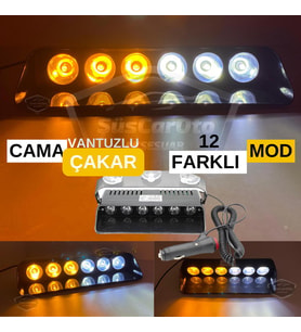 S6 Cam İçi Vantuzlu Ambulans İtfaiye Çakar Lamba İkaz Lambası 6 Ledli Sarı Beyaz Çakmaklık Girişli