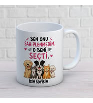 Kişiye Özel Hayvansever Tasarımlı O Beni Seçti Yazılı İsimli Seramik Kupa