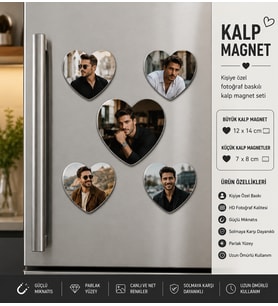 Kalp Fotoğraf Magneti Erkeğe Özel Kişiselleştirilebilir Premium Anı ve Hediye Seti
