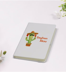BK Gift Kişiye Özel İsimli Kaktüs Tasarımlı 9x14cm Beyaz Defter - Model 7
