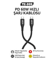 60W Type-C to Type-C Hızlı Şarj Kablosu %99 Daha Hızlı 3A Şarj Örgü Kablo SR Uç Koruması Dayanıklı ve Güvenli Kullanım