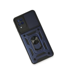 Samsung Galaxy A22 Kılıf Pars Lens Yüzüklü Silikon - Lacivert