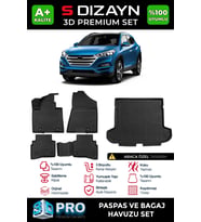 S-Dizayn Hyundai Tucson 3D Pro Havuzlu Paspas ve Bagaj Havuzu Seti (2'li SET) 2015-2021 A+ Kalite