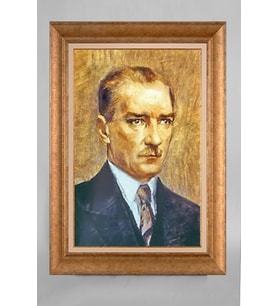 Altın Varaklı Paspartulu Çerçeveli Atatürk Tablo sd545
