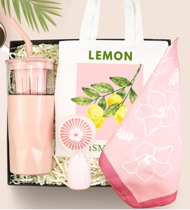 Kişiye Özel Bez Çanta & Cam Detox Termos & El Fanı & Fular Yaz Hediye Seti (Pembe)