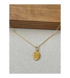 925 Ayar Gümüş Yonca Modeli Gold Renginde Zincirli Gümüş Şans Kolyesi 45cm