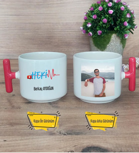 Hekim Kupa Bardak Fotoğraflı T Kırmızı Kulplu Doktora Tıp Bayramı Hediyesi