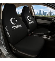 Türkiye Yazılı Oto Koltuk Kılıfı Takımı – Ay Yıldız Desenli Ön Arka Koltuk Koruyucu Penye Kumaş (Siyah)