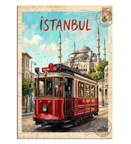 İstanbul Nostaljik Kırmızı Tramvay Dekoratif Kanvas - Mdf Ahşap Tablo