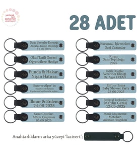 GökMavi & Lacivert, Plates Grubu İçin İsim Yazılı Hediye Anahtarlık 28’li Set, Tüm Ekibe Özel Üretim (Gök Mavisi)
