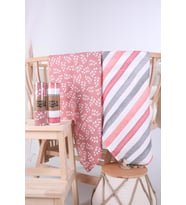 Babyhola 2'li Müslin Örtü Seti 80x80cm Desenli Kutulu Organik Hediyelik Emzirme Alt Açma Yenidoğan Puset Örtüsü (Pembe)