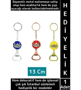 Dayanıklı Dekoratif Hediyelik Çok Amaçlı Şık İstanbul Motifli Metal Şişe Açacağı Anahtarlık 2 in 1