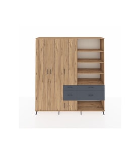 Hyperion Dolap 14 Raflı 4 Çekmeceli 4 Kapaklı 220x44x243 Çam-Çam/Antrasit