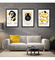 3'lü Ahşap Lamine Çerçeveli Mdf Tablo Modern Antik Heykel (Siyah)