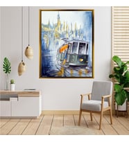 Tablore Nostaljik Tramvay Ve Yağmurlu Şehir Manzaralı Tablo Çerçeveli Kanvas Tablo Modern Salon Dekoru