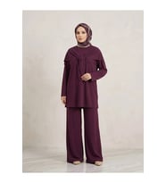 Pelerin Detay Pantolonlu Pike Takım-Bordo