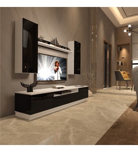 Decoraktiv Trendstyle 5DS Slm Tv Ünitesi Tv Sehpası - Beyaz Siyah (Siyah - Beyaz)