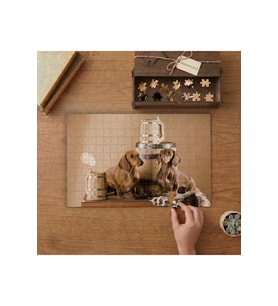 Sevimli Kahverengi İki Köpek Tasarımı 240 parça Ahşap Puzzle Ahşap Kutuda MP10873
