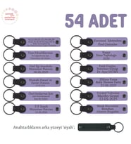 Eğitim Kurumlarından Müşterilere Özel Hediye  54'lü Set, İsimli Deri Anahtarlık, Mor Menekşe & Siyah (Lila - Mor)