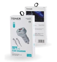 Tonex TA-38W  2 Girişli Type-C To Type-C Kablolu Araç Şarjı Işıklı -