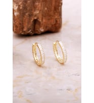 18 Mm Baget Taşlı Altın Kaplama Gümüş Halka Küpe 7031