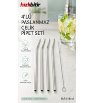 ByMyHand Paslanmaz Çelik Pipet 4'lü Set (Temizleme Fırçası Hediye)