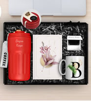 Kişiye Özel Çelik 500 ML Dereceli Termos & Tasarım Defter & Kişiye Özel Harf Kupa & Kişiye Özel Ayna Hediye Seti
