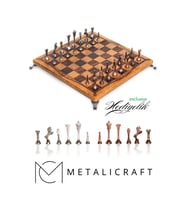 MC55 Metal Satranç Takımı  Gerçek Kayın Ağacı Satranç Tahtası - 30x30cm  Antik Taşlar
