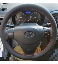 DİKİŞLİ DİREKSİYON KILIFI SİYAH DAMARLI DERİ KIRMIZI DİKİŞLİ HYUNDAİ ACCENT ERA İÇİN