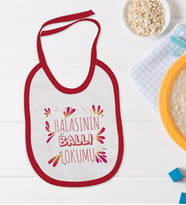 BK Kids Halasının Ballı Lokumu Tasarımlı Kırmızı Bebek Mama Önlüğü-1