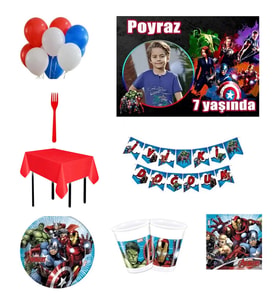 8 Kişilik Avengers Yenilmezler Afiş Hediyeli Doğum Günü Süsleri Parti Seti-