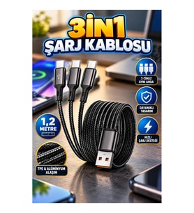 3 Başlıklı Evrensel Şarj Kablosu – 1,2 Metre TPE ve Alüminyum Alaşım