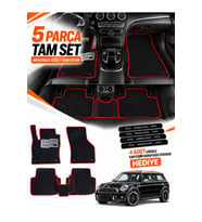 e-biz MİNİ COOPER-CLUBMAN-R55 (2007-2014) Uyumlu EVA Oto Paspas Metal Topukluklu Havuzlu Siyah-Kırmızı