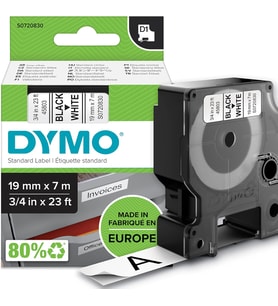 Dymo D1 Yedek Şerit, 19 Mm X 7 Mt, Beyaz/Siyah (45803)