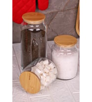 Zone - 3'lü Cam Saklama Kabı 600ml-800ml-1300ml Vakumlu Bambu Kapaklı