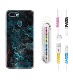 Oppo A5S A15 A16 A54 A55 A73 A74 Kılıf Kablo Koruma Spiral Silikon Colorful Abstract 1384